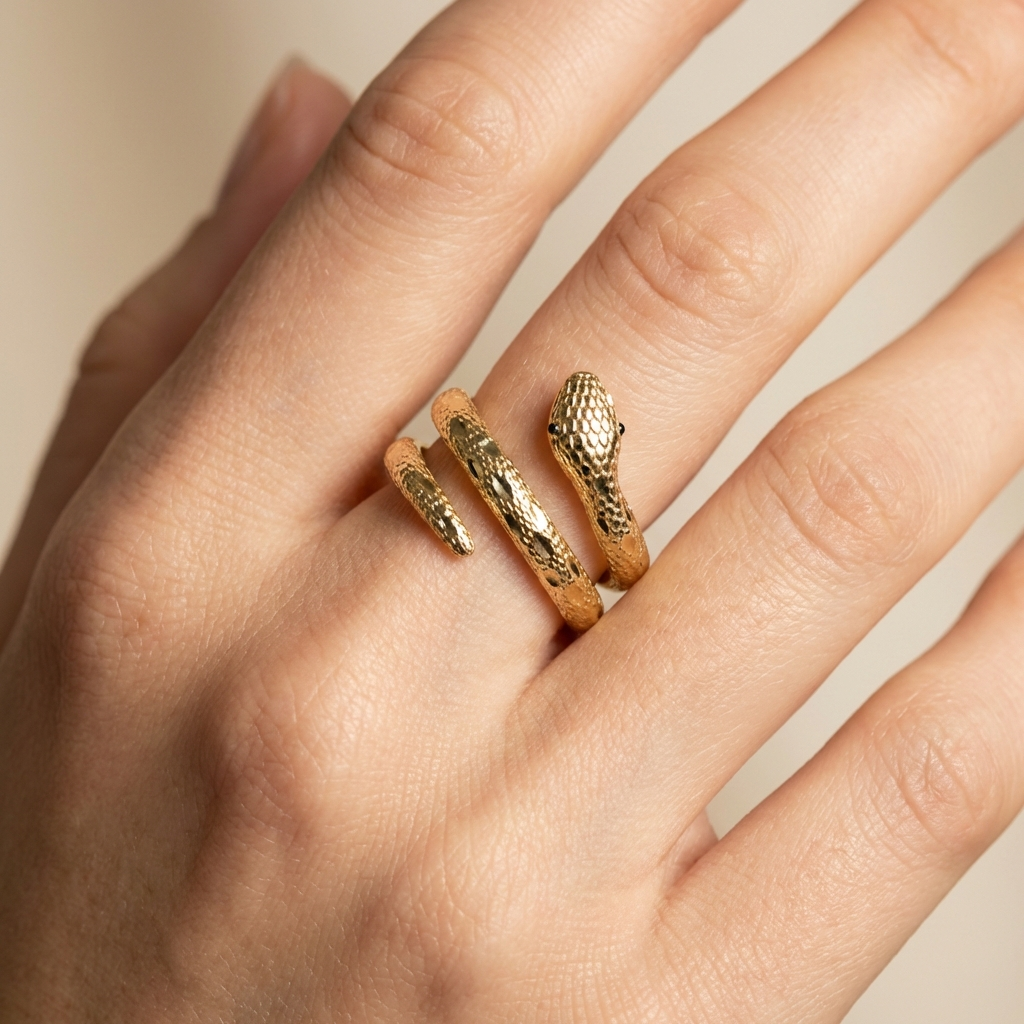 Anillo de Oro 14k Serpiente Atravesada con Incrustación de Zirconias mod. 10473