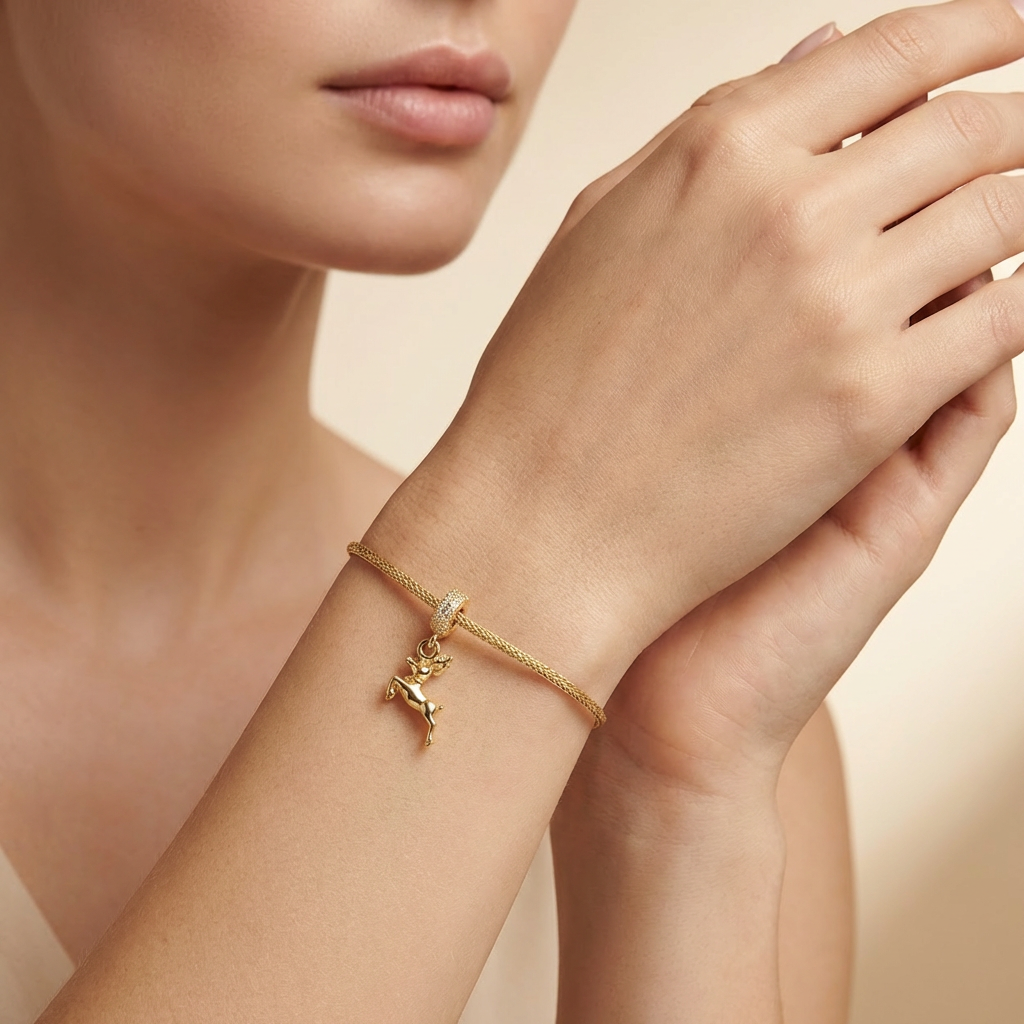 Charm de Oro 14k Venado Elegante Detallado con Zirconias mod. 10654