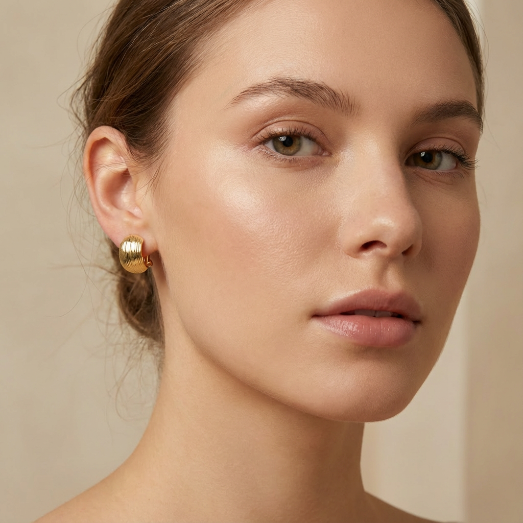 Arete con Broche Patente de Oro 14k Modelo con Líneas Brillantes mod. 10355