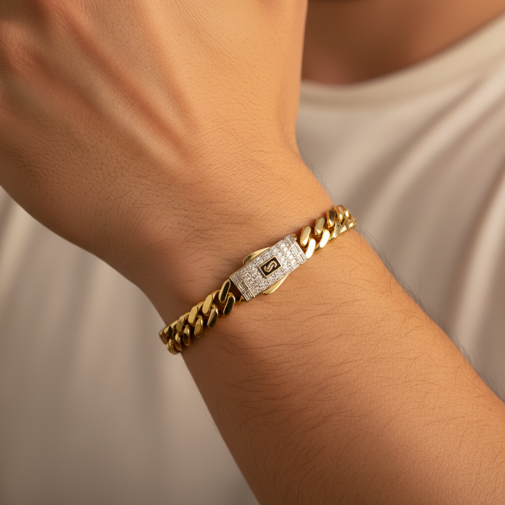 Pulsera Monaco Chain de Oro 14k Modelo Edge con Broche Baguette mod. 10160