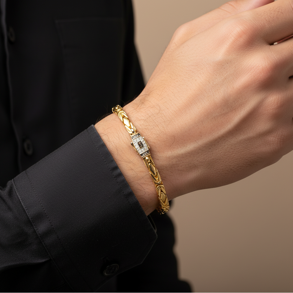 Pulsera Monaco Chain de Oro 14k Modelo Rey de Broche Pavé con Incrustación de Swarovski mod. 9685