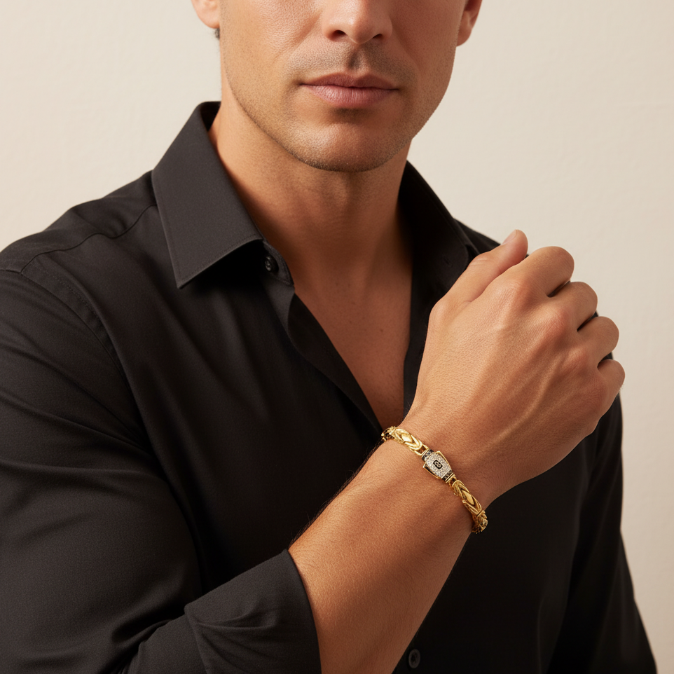 Pulsera Monaco Chain de Oro 14k Modelo Rey de Broche Pavé con Incrustación de Swarovski mod. 9685