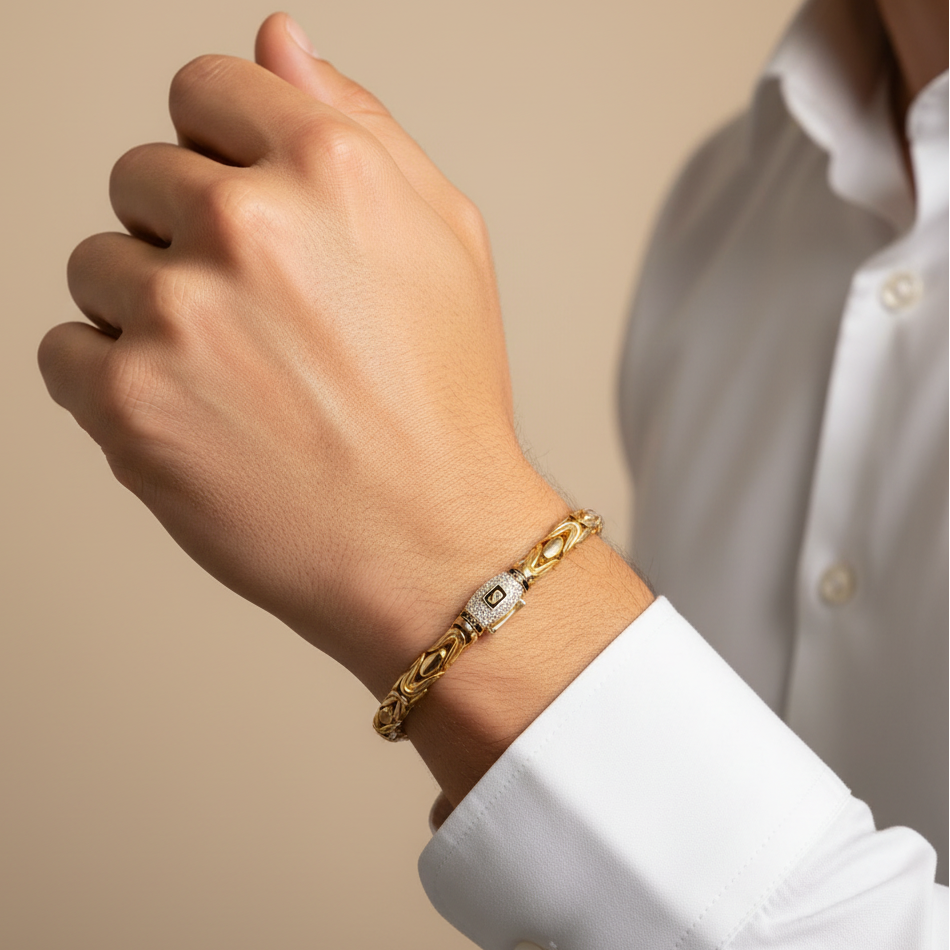 Pulsera Monaco Chain de Oro 14k Modelo Rey de Broche Pavé con Incrustación de Swarovski mod. 8890