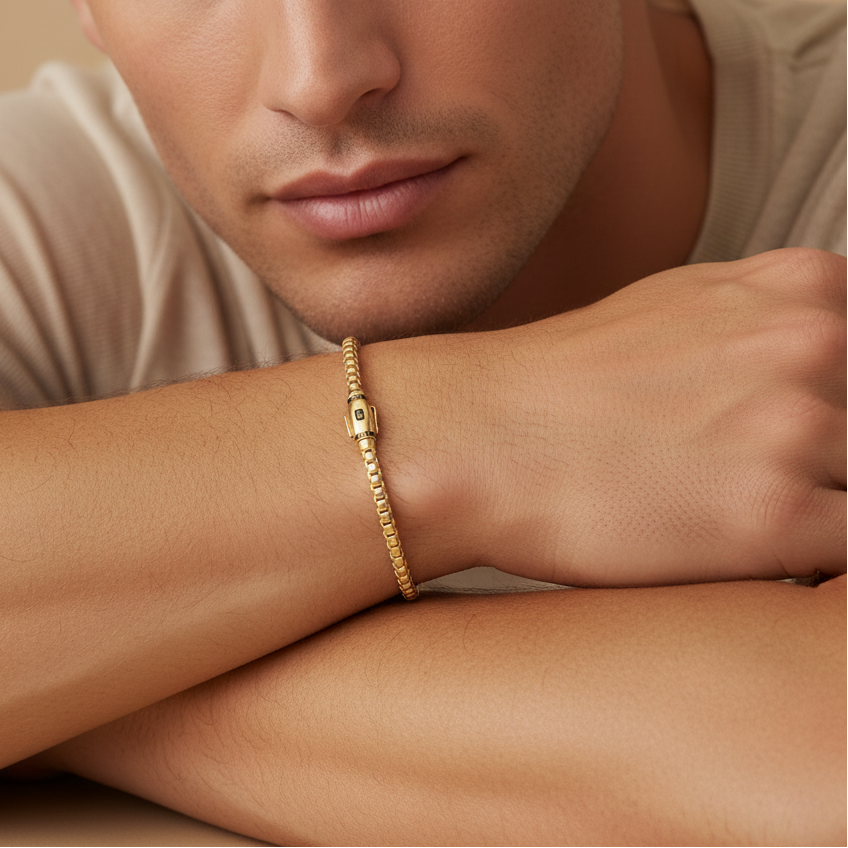 Pulsera Monaco Chain de Oro 14k Modelo Cube con Broche mod. 10156