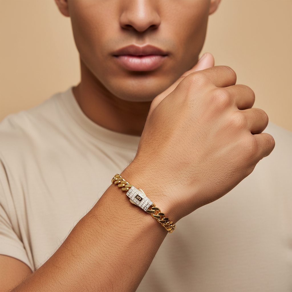 Pulsera Monaco Chain de Oro 14k Modelo Edge con Broche Baguette mod. 10160