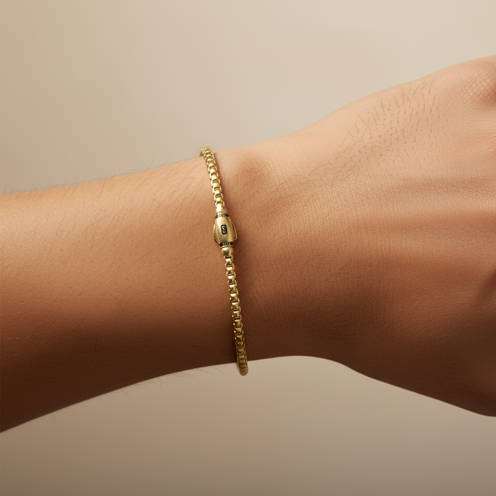 Pulsera Monaco Chain de Oro 14k Modelo Cube con Broche mod. 10156