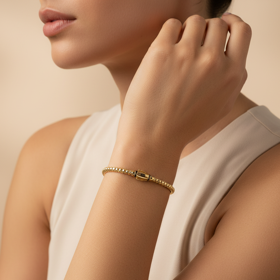 Pulsera Monaco Chain de Oro 14k Modelo Cube con Broche mod. 10156