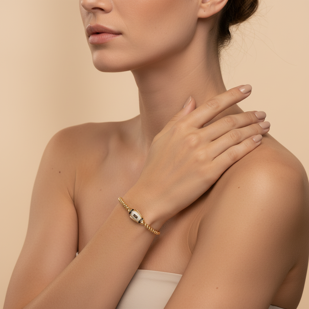 Pulsera Monaco Chain de Oro 14k Modelo Bub de Broche Pavé con Incrustación de Swarovski mod. 9679