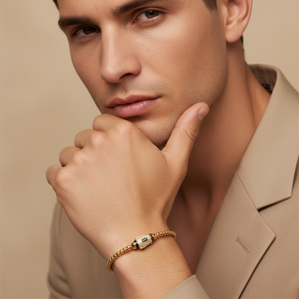 Pulsera Monaco Chain de Oro 14k Modelo Bub de Broche Pavé con Incrustación de Swarovski mod. 9679