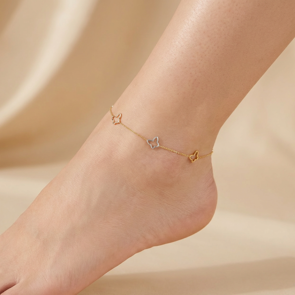 Tobillera de Oro 14k Diseño de Elegantes Mariposas mod. 10545