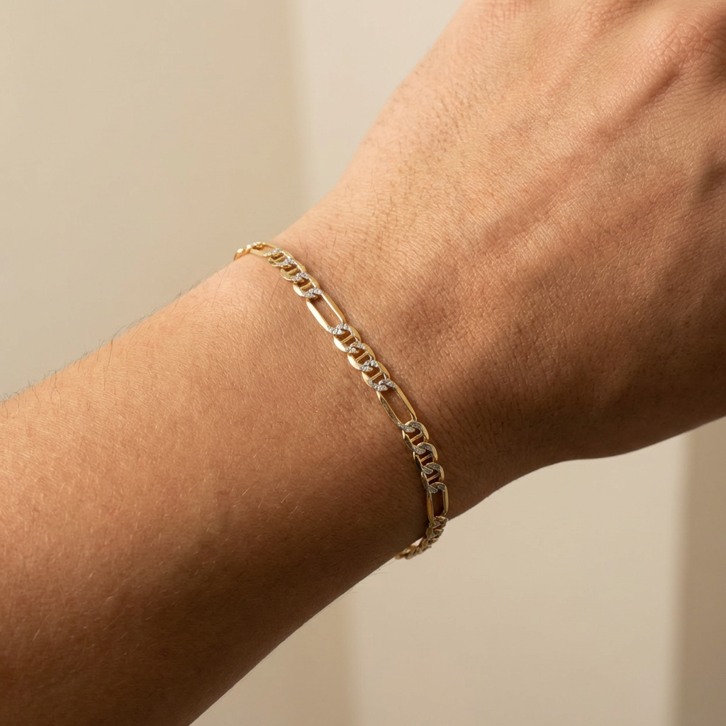 Pulsera de Oro 14k Diseño Combinado 3x1 con Escalera Diamantada mod. 10536