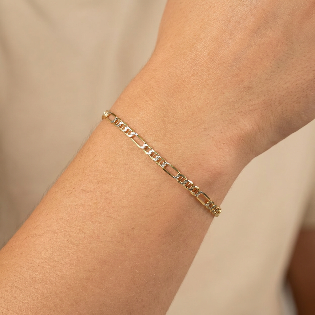 Pulsera de Oro 14k Diseño Combinado 3x1 con Escalera Diamantada mod. 10536