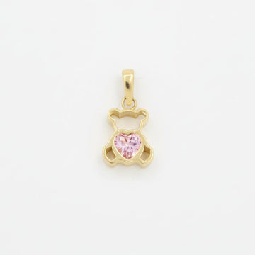 Dije de Oro 14k Osito con Corazón Rosa e Incrustado de Zirconias mod. 10085