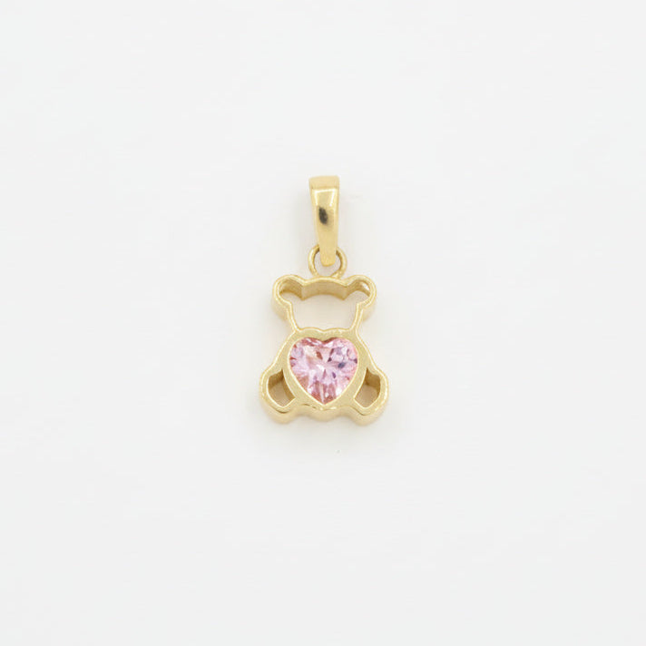 Dije de Oro 14k Osito con Corazón Rosa e Incrustado de Zirconias mod. 10085
