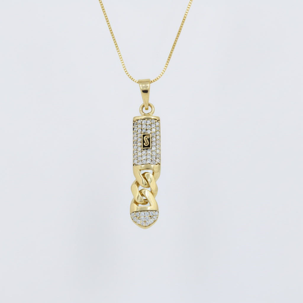 Dije de Oro 14k Diseño Monaco Chain Incrustado con Swarovski mod, 10080