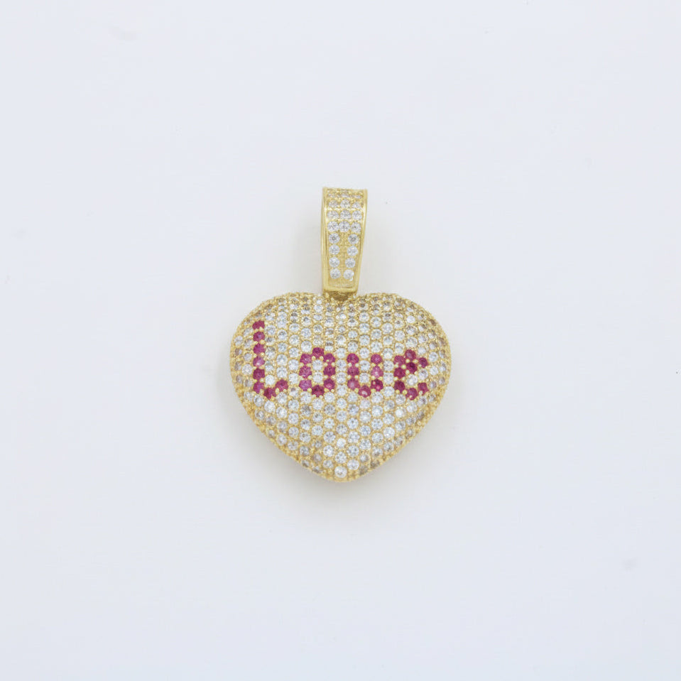 Dije de Oro 14k Corazón LOVE con Incrustado de Zirconias mod. 10087