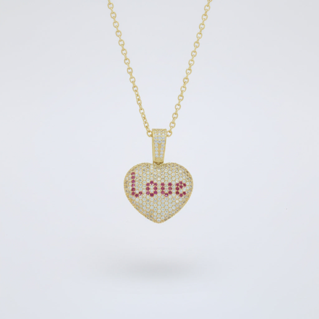 Dije de Oro 14k Corazón LOVE con Incrustado de Zirconias mod. 10087