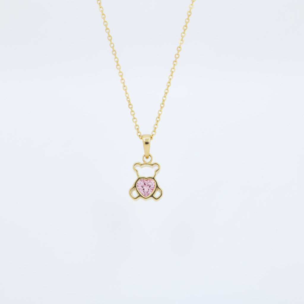 Dije de Oro 14k Osito con Corazón Rosa e Incrustado de Zirconias mod. 10085