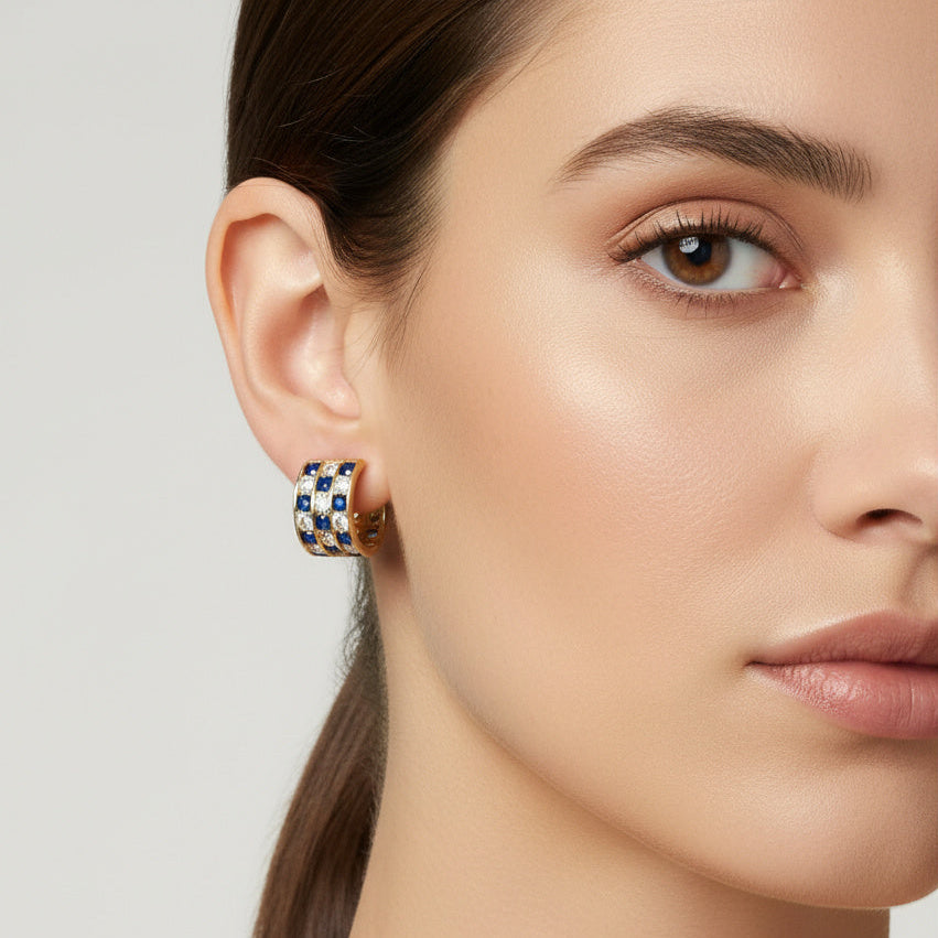 Grapa de Oro 14k Diseño 1x1 con Zirconias Azules y Brillantes mod. 10173