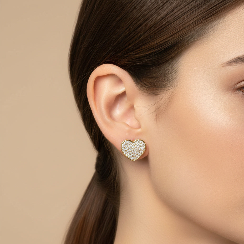 Grapa de Oro 14k Diseño de Corazón con Zirconias mod. 10171