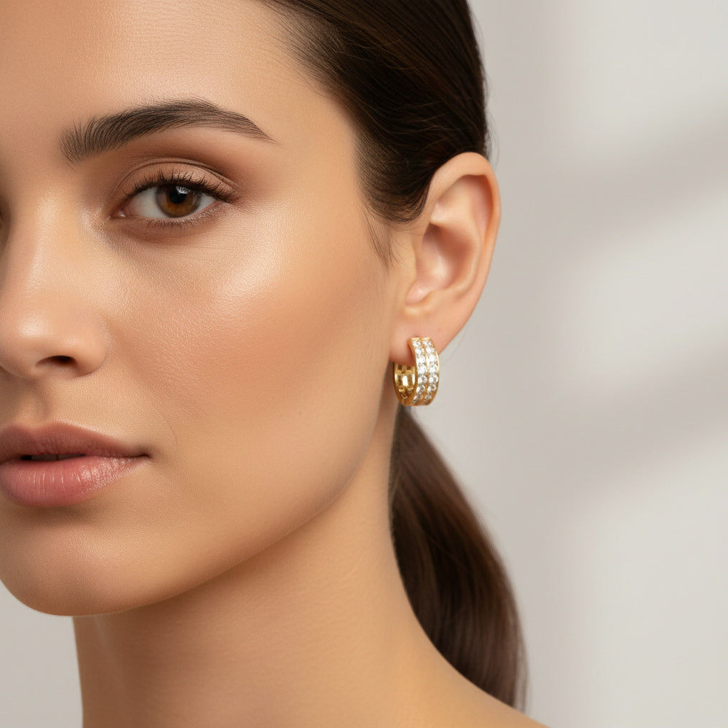 Grapa de Oro 14k Diseño de Doble Línea Incrustada con Zirconias mod. 10178