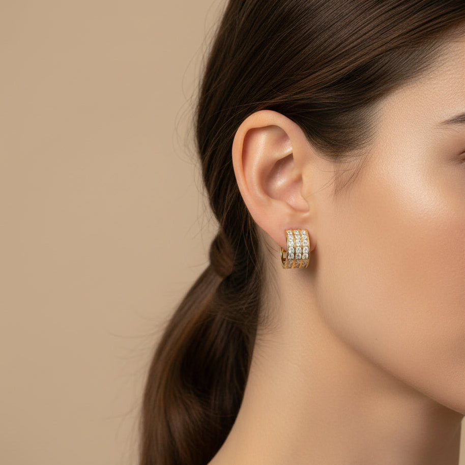 Grapa de Oro 14k Diseño de 3 Líneas con Zirconias Brillantes mod. 10174