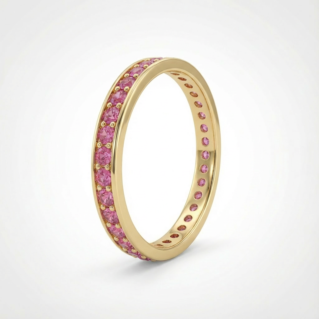 Anillo de Oro 14k Estilo Churumbela con Zirconias Color Rosa mod. 10385