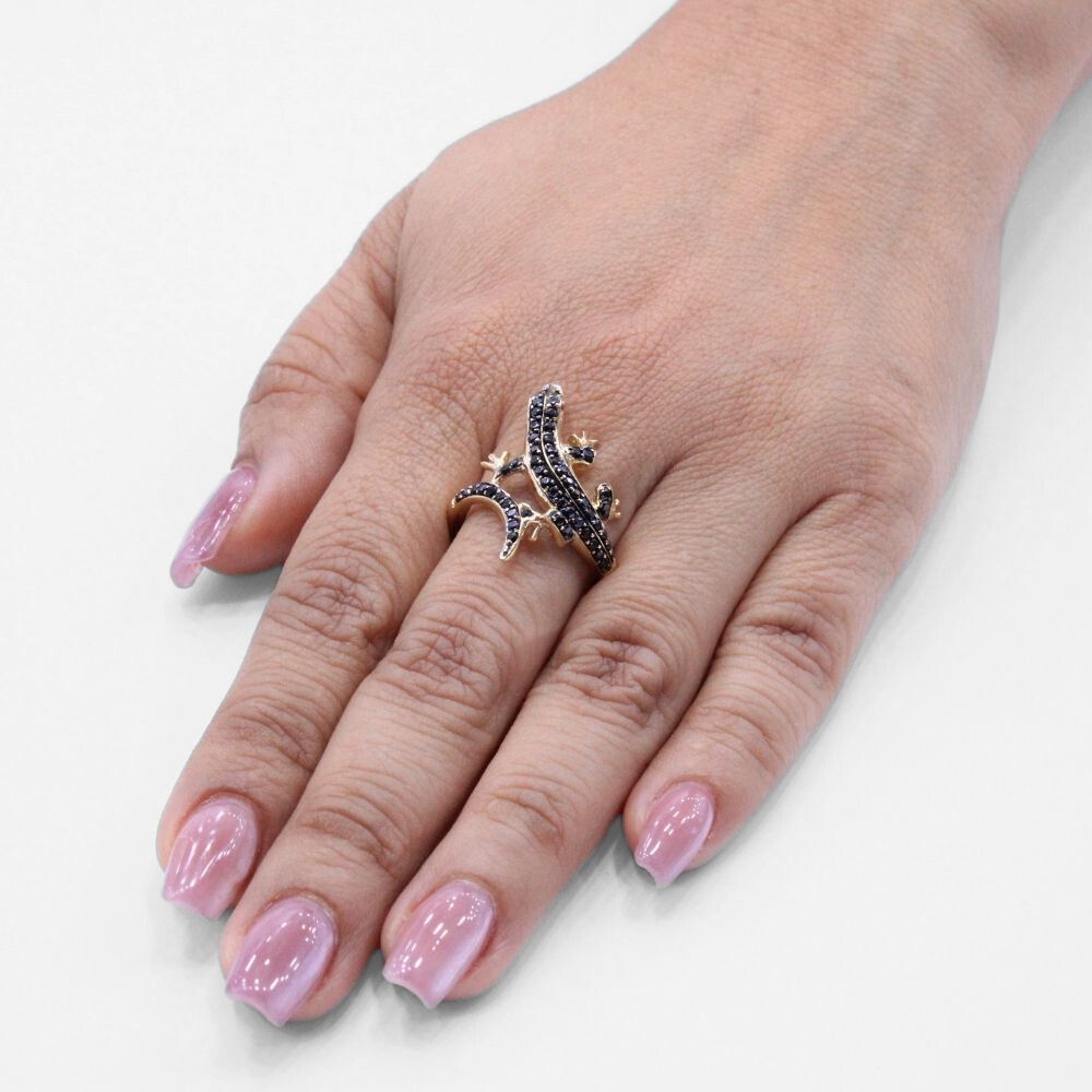 Anillo de Oro 14k Lagartija con Zirconias Oscuras mod. 8566