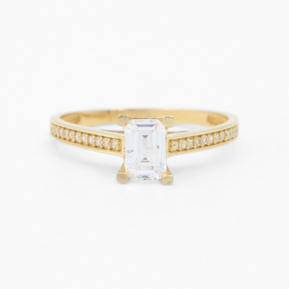 Anillo de Compromiso Oro 14k Diseño Elegante con Zirconias Brillantes mod. 8645