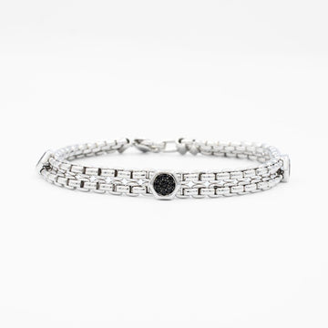 Pulsera de Oro 14k de Tejido Hueco con Eslabones Hexágono con Zirconias Oscuras mod. 8666