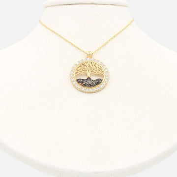 Gargantilla de Oro 14k Árbol de la Vida con Zirconias y Detalle de Esmalte Negro mod. 9628