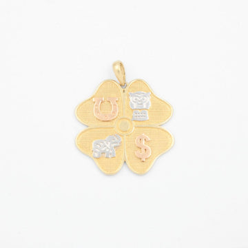 Dije de Oro 14k Diseño Trebol de la Suerte con Simbolos de la Fortuna mod. 9247