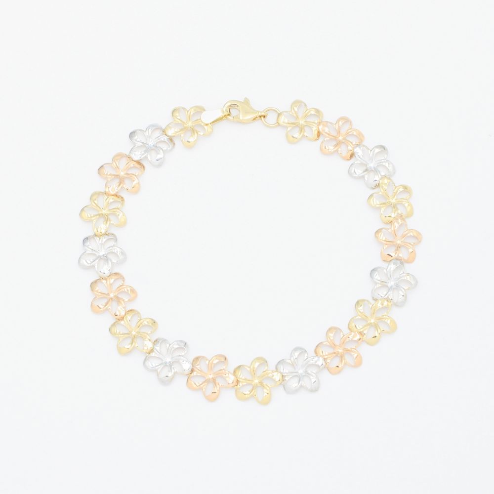 Pulsera de Oro 14k Flores del Pensamiento de Diseño Calado y Brillante  mod. 9326