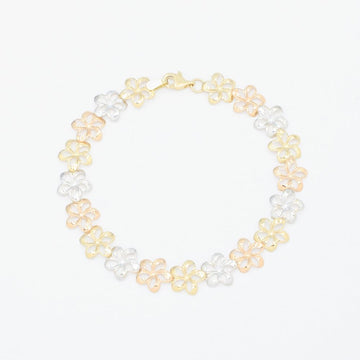 Pulsera de Oro 14k Flores del Pensamiento de Diseño Calado y Brillante  mod. 9326