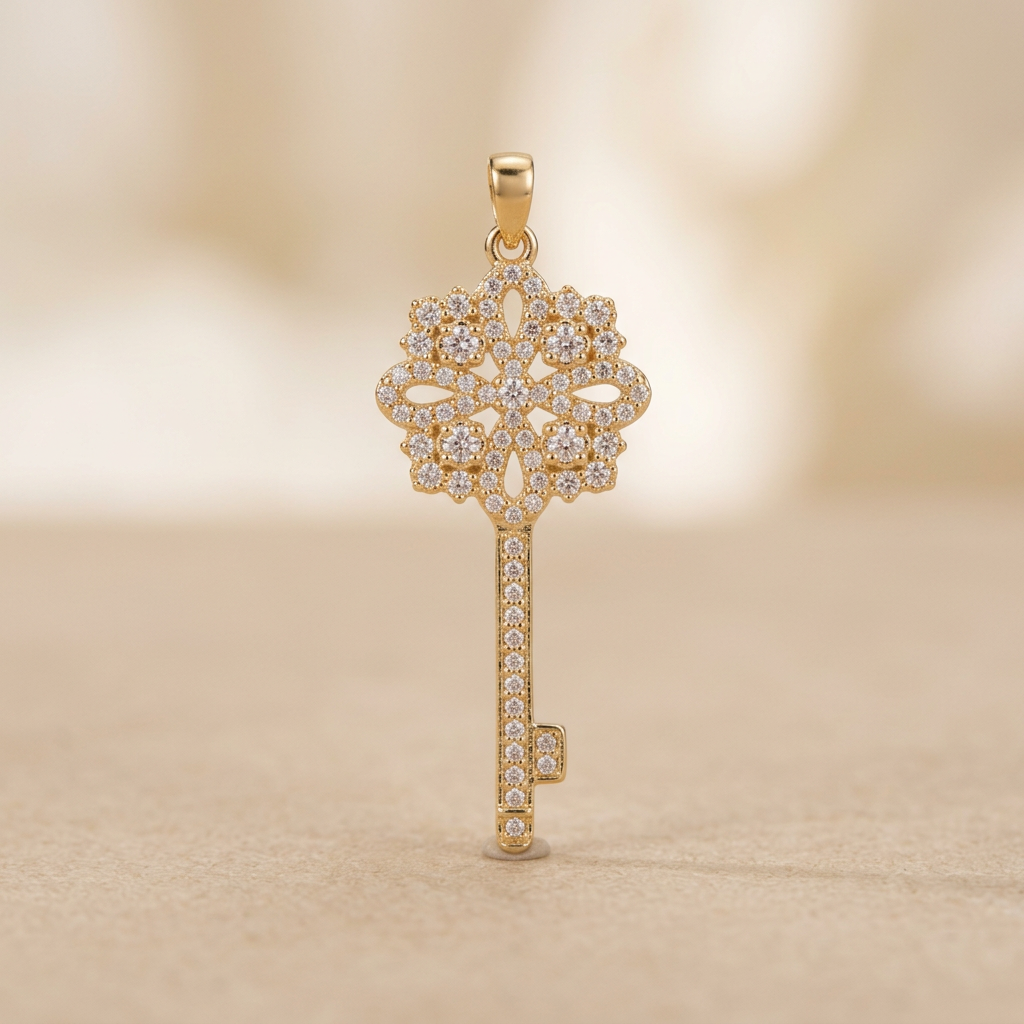 Dije de Oro 14k Llave con Zirconias Brillantes mod. 11221