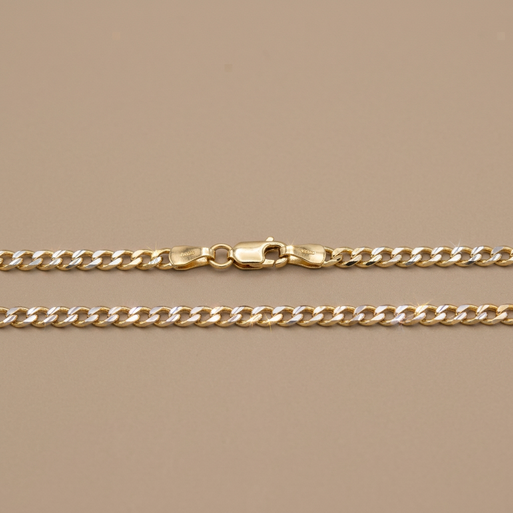 Cadena de Oro 14k Barbada Fina con Diamantado Blanco mod. 11216