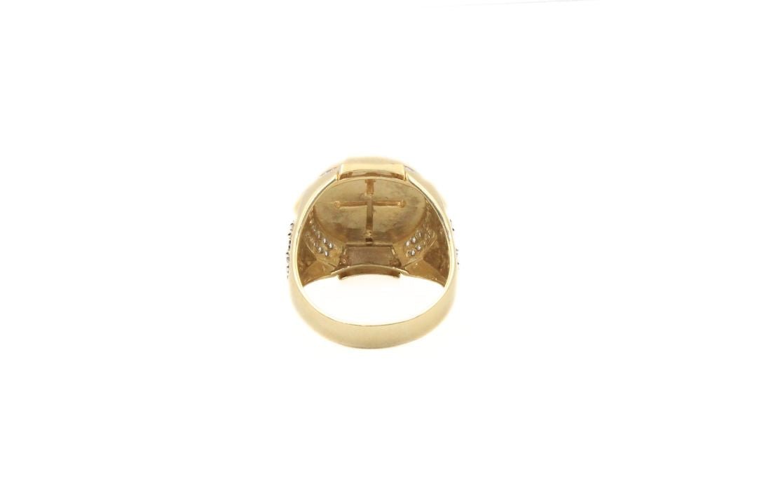 Anillo con Sello de San Benito Incrustado de Zirconias Baguette mod. 5998 - Joyería Orovel’s