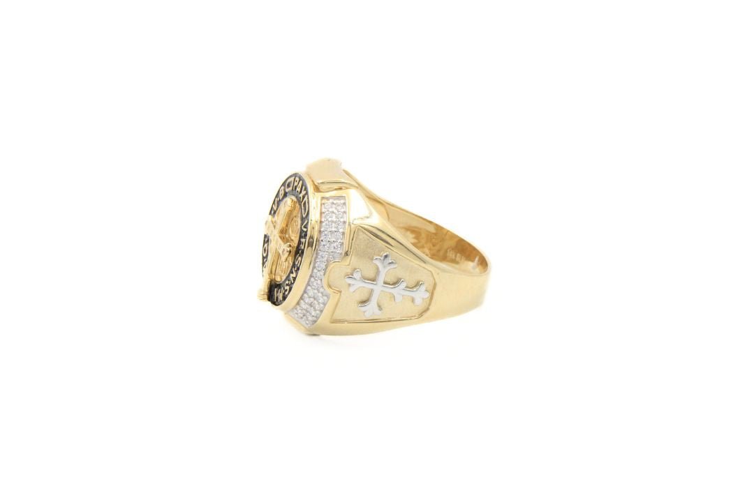 Anillo con Sello de San Benito Incrustado de Zirconias Baguette mod. 5998 - Joyería Orovel’s