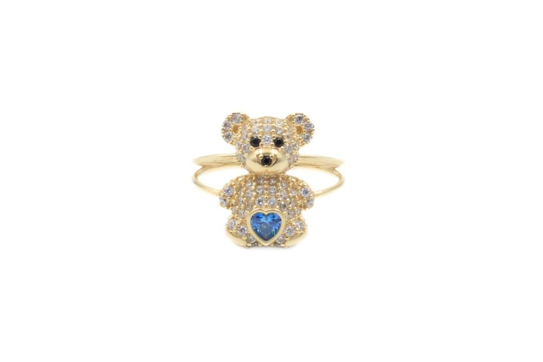 Anillo de la Colección Ositos con Zirconias y Corazón Azul mod. 6130 - Joyería Orovel’s