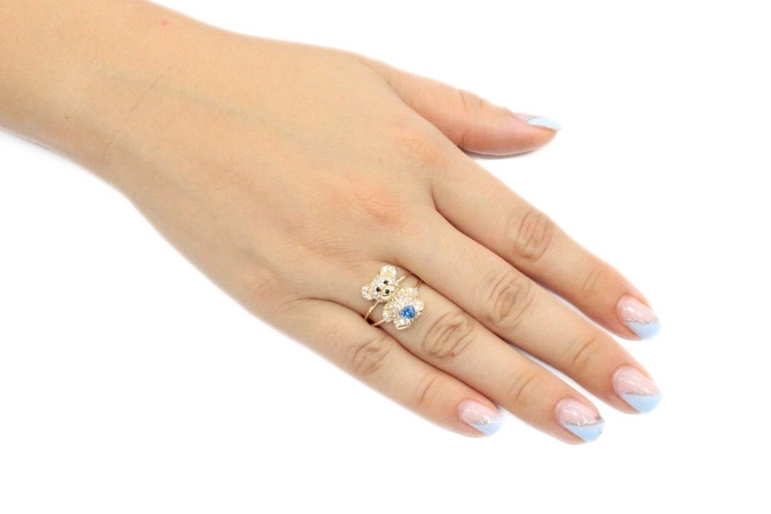 Anillo de la Colección Ositos con Zirconias y Corazón Azul mod. 6130 - Joyería Orovel’s