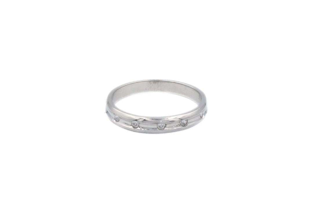 Anillo de Oro Blanco Brillante con Zirconias de Corte Redondo mod. 6156 - Joyería Orovel’s
