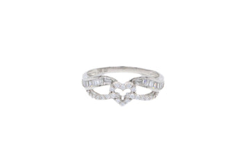 Anillo de Oro Blanco con Corazón y Zirconias de Corte Baguette mod. 6103 - Joyería Orovel’s