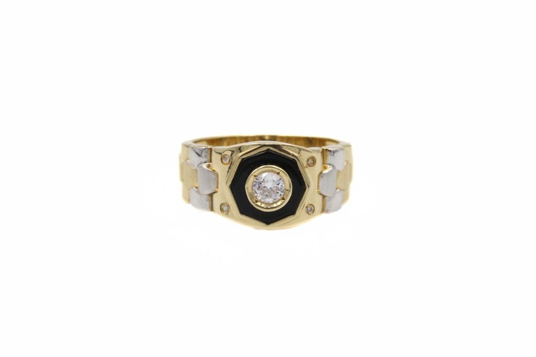 Anillo de Oro Combinado con Octágono de Esmalte y Zirconia Brillante mod. 6376 - Joyería Orovel’s