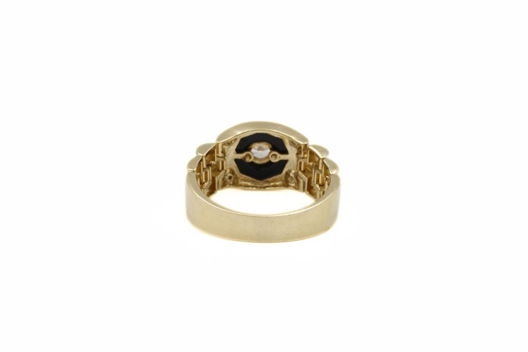 Anillo de Oro Combinado con Octágono de Esmalte y Zirconia Brillante mod. 6376 - Joyería Orovel’s