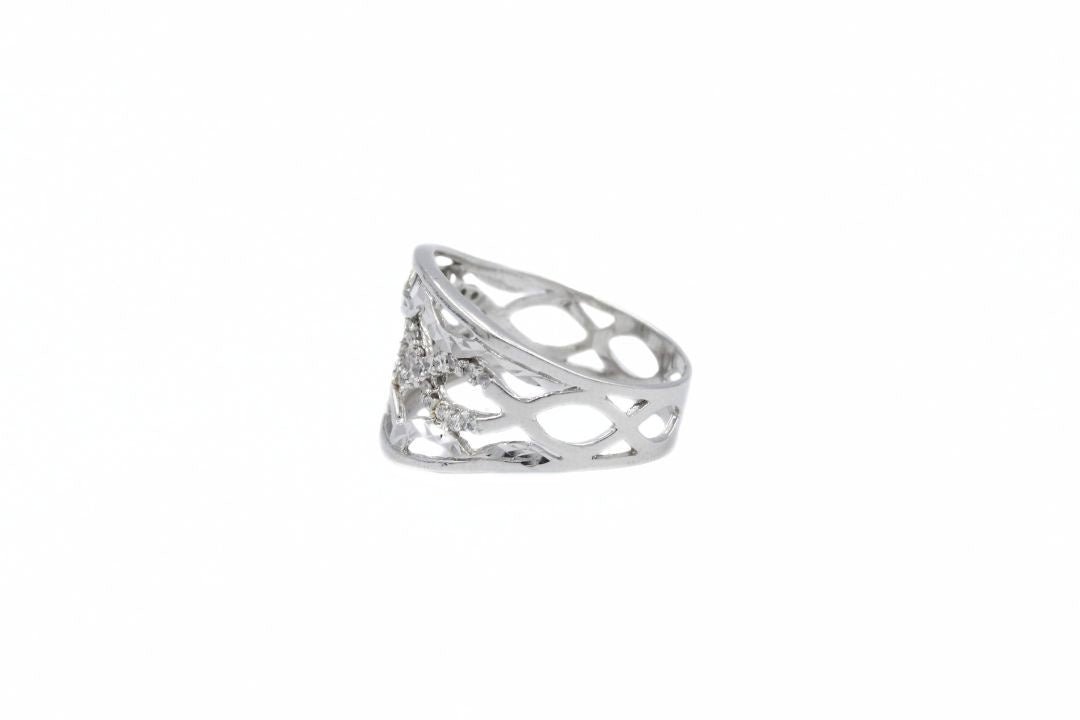 Anillo de Red con Diamantado en Oro Blanco mod. 6319 - Joyería Orovel’s