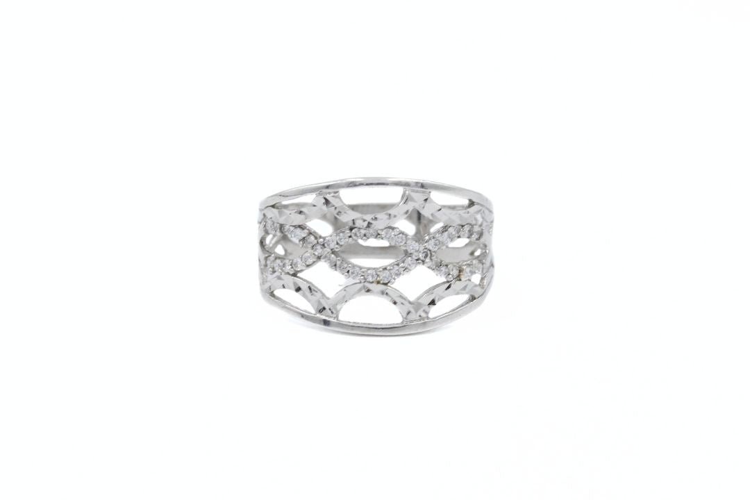 Anillo de Red con Diamantado en Oro Blanco mod. 6319 - Joyería Orovel’s