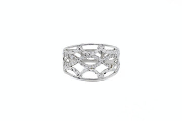 Anillo de Red con Diamantado en Oro Blanco mod. 6319 - Joyería Orovel’s