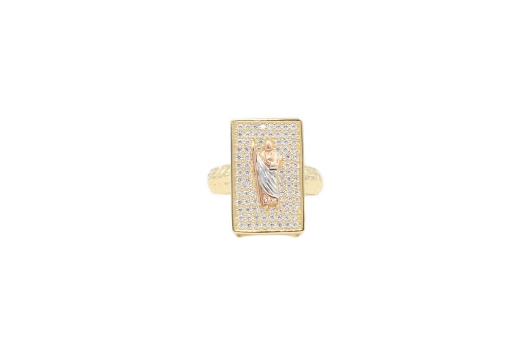 Anillo de San Judas en Oro Florentino Incrustado con Zirconias mod. 5675 - Joyería Orovel’s