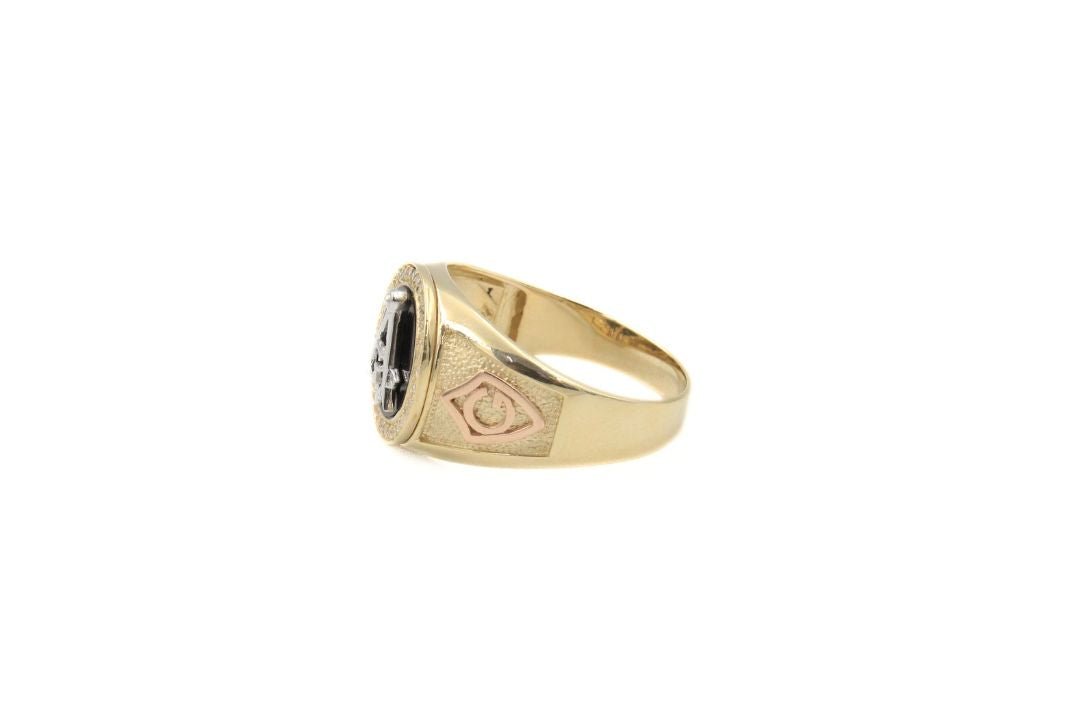 Anillo Masónico de Oro Florentino Detallado con Zirconias mod. 6005 - Joyería Orovel’s