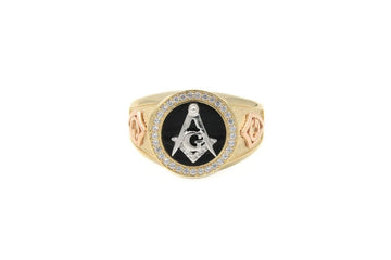 Anillo Masónico de Oro Florentino Detallado con Zirconias mod. 6005 - Joyería Orovel’s